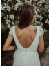 Cap Sleeves Ivory Chiffon V Back Bohemian Wedding Dress